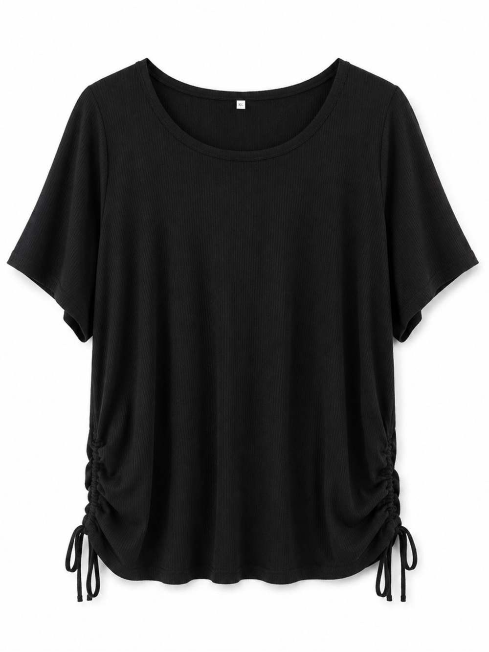 Black Ruched Side Drawstring Short Sleeve Top Plus Size 4XL